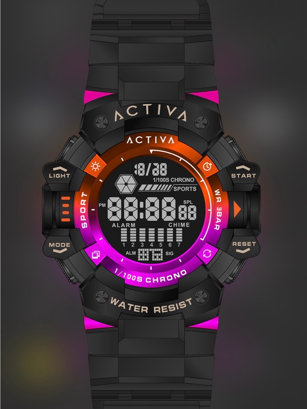 NWT Activa x Invicta ACW8050MC-013 Digital Watch 50mm Black Magenta